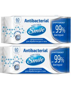 Buy Smile Antibacterial wet wipes with D panthenol, 2 packs of 60 pcs. | Online Pharmacy | https://buy-pharm.com