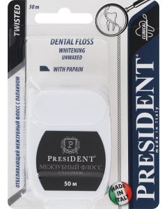 Buy President Whitening interdental floss with papain, 50 m | Online Pharmacy | https://buy-pharm.com