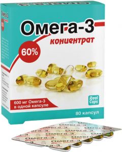 Buy Omega-3, for heart vessels, lowers cholesterol, 80 capsules, concentrate 60% caps. | Online Pharmacy | https://buy-pharm.com