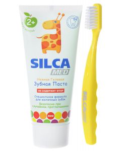 Buy Silca dent Children's toothpaste with apple flavor + children's toothbrush, the color of the brush in assortment | Online Pharmacy | https://buy-pharm.com