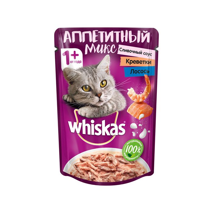 Buy Whiskas for cats appetizing mix of salmon / shrimp cream sauce 85g